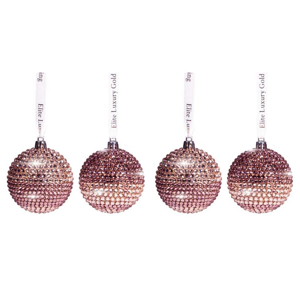 Swarovski Crystals Christmas Baubles Rose Gold 4 x EL12 Elite Luxury