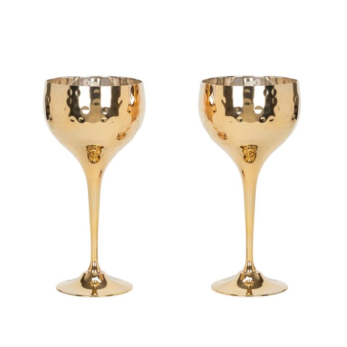 Elite Luxury Gold Plating Pair Hammered Wine Goblets 24K Gold plated
