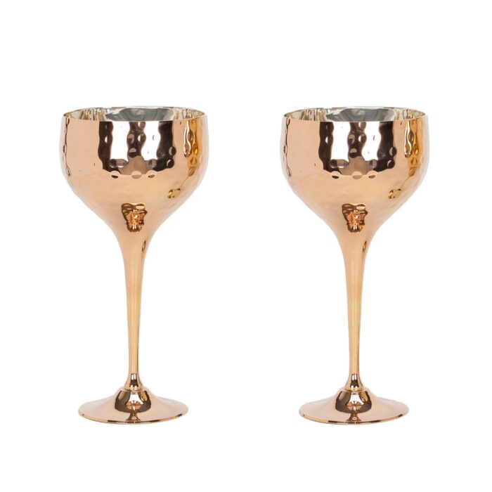 Elite Luxury Gold Plating Pair Hammered Wine Goblets Rose Gold