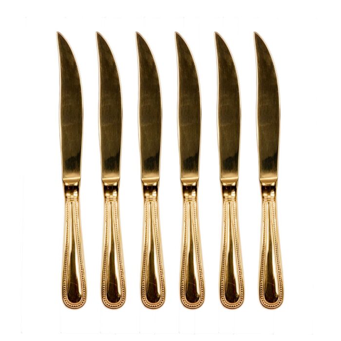 Arthur Price 24K Gold Plated Beaded Steak Knives- Set of 6