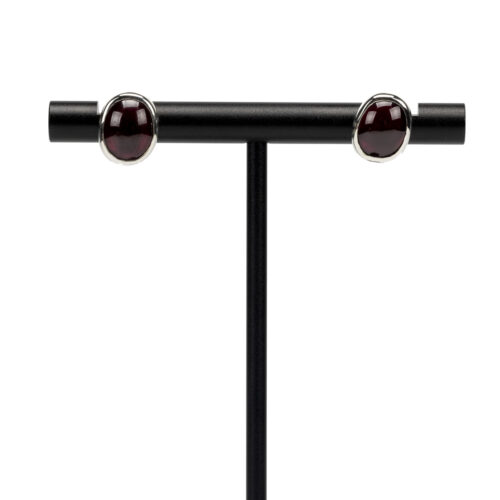 Silver & Garnet Cabachon Stud Earrings