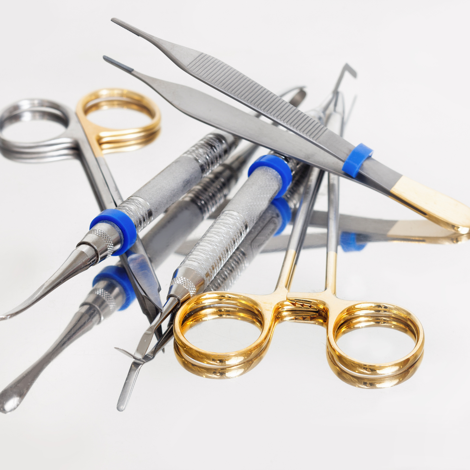 Electroplating on plastics. Gold medical tools. Gold is used on medical tools as it is hypoallergenic and more sanitary than most other metals.